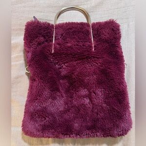 Burgundy Fluffy Forever 21 Fold-Over Purse / Clutch